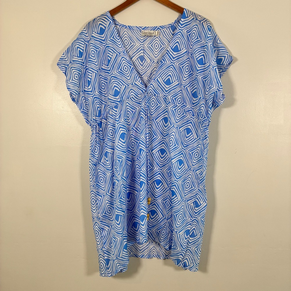 Tybee Island Tunic Top S/M Geometric Wood Bead Coastal Beach Boho Resortwear